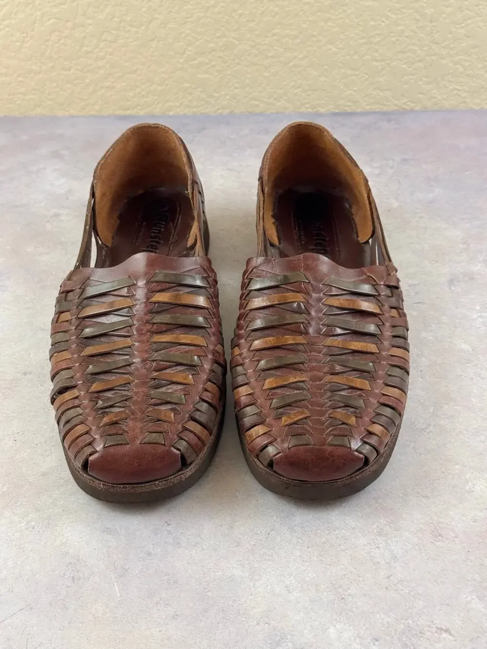 Sunsteps Hand-Woven Leather Loafers Shoes Men Sz 11.5 Brown Preppy Boho